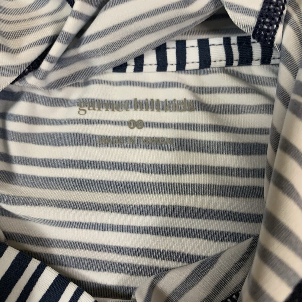 Garnet Hill Kids Striped Hoodie Rash Guard 8 Navy White Long Sleeve Swim - Picture 4 of 6